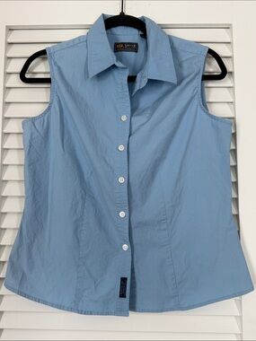 Route 66 Stretch Light Blue Sleeveless Button Front Shirt Top Medium